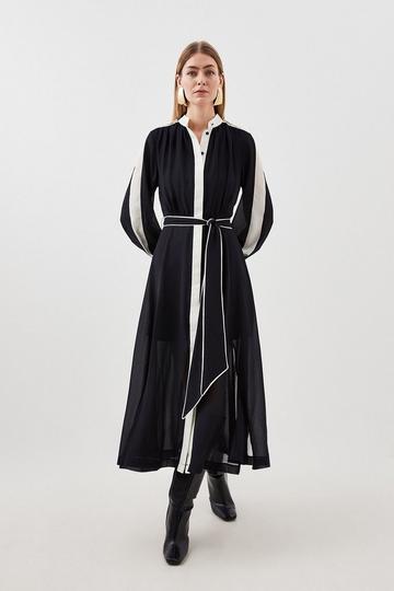 Black Petite Military Mono Belted Long Sleeved Woven Maxi Dress