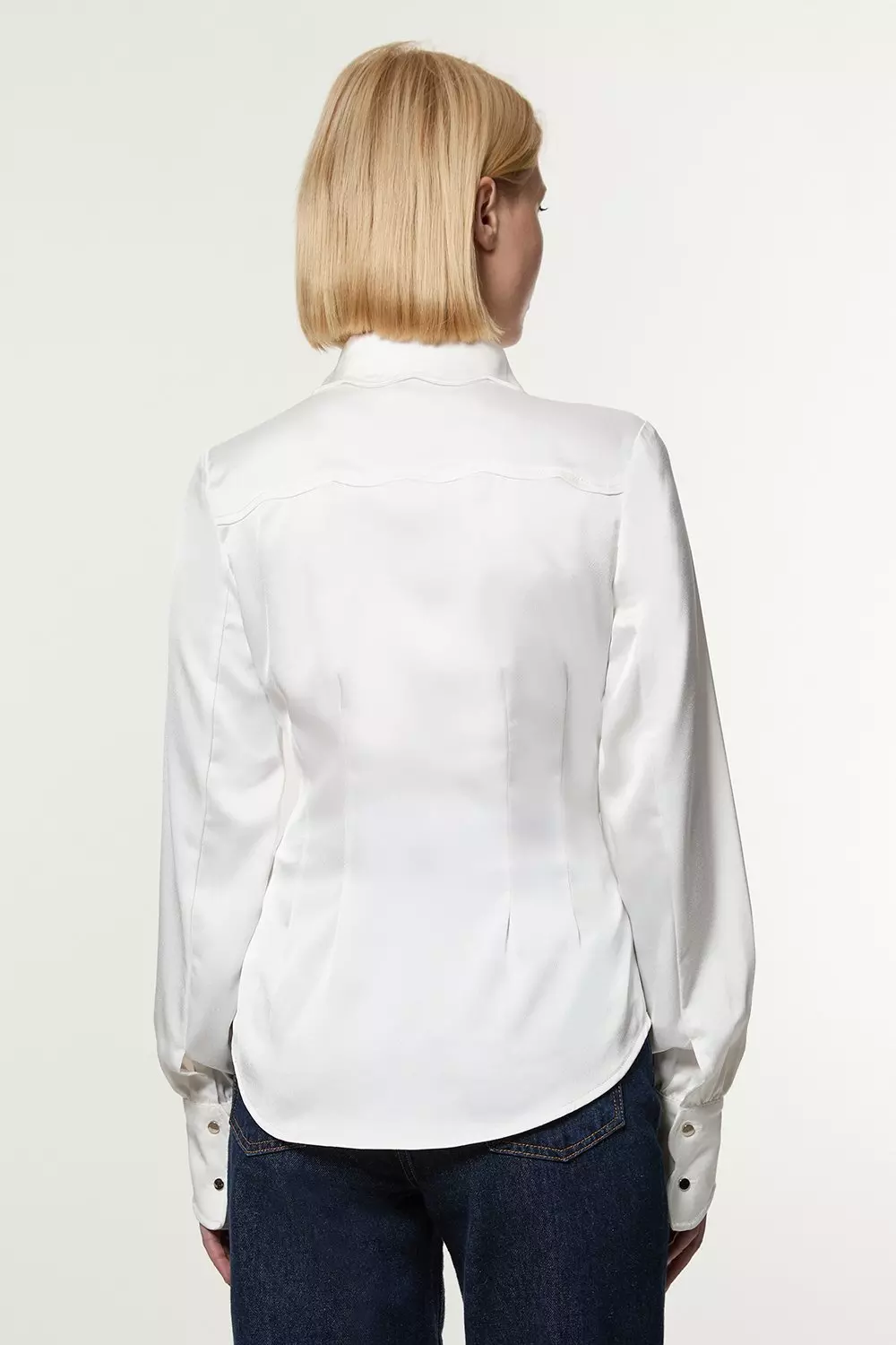 Viscose Satin Scallop Trim Detail Woven Shirt | Karen Millen