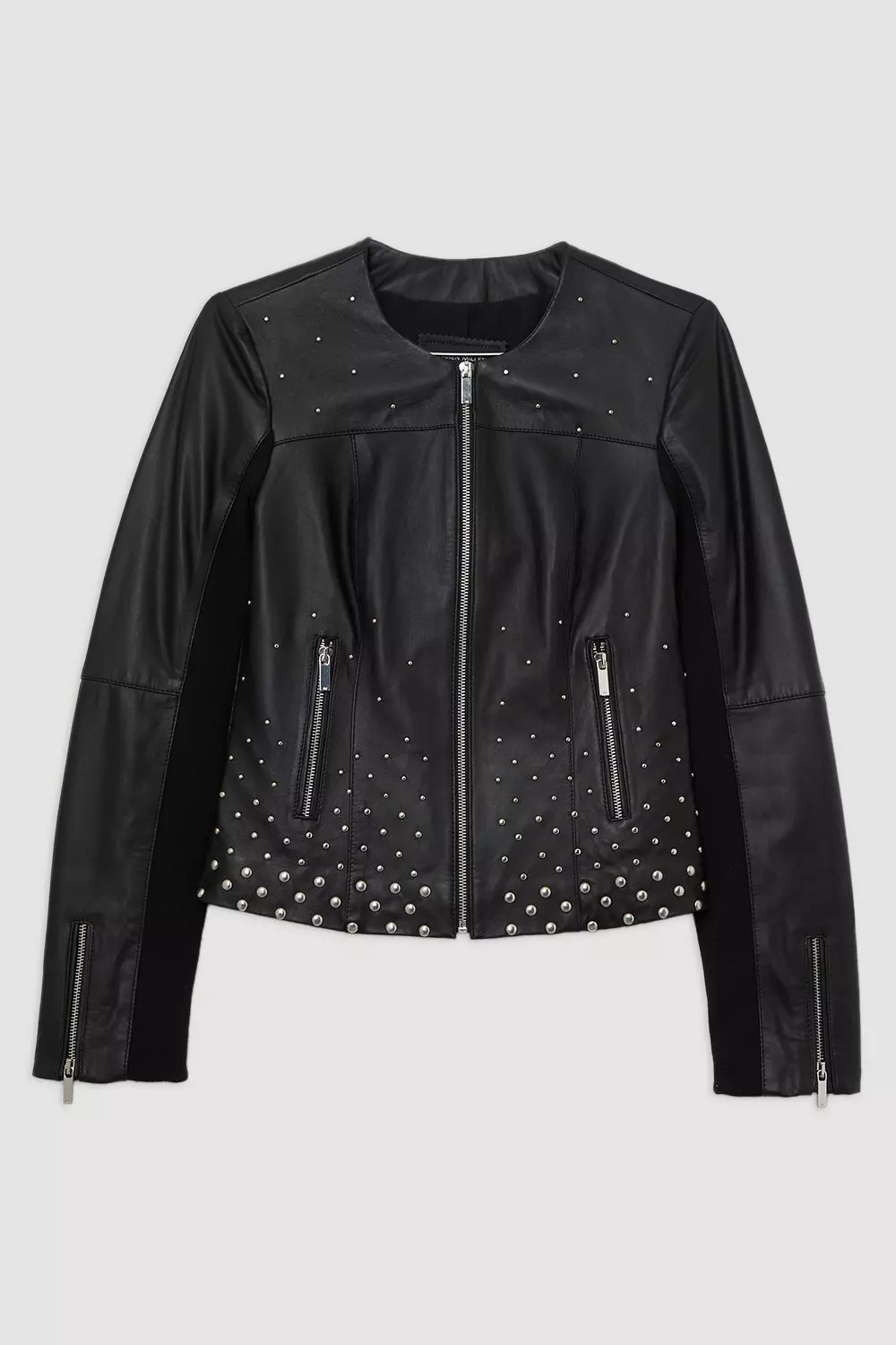 Studded Leather Collarless Biker Jacket Karen Millen