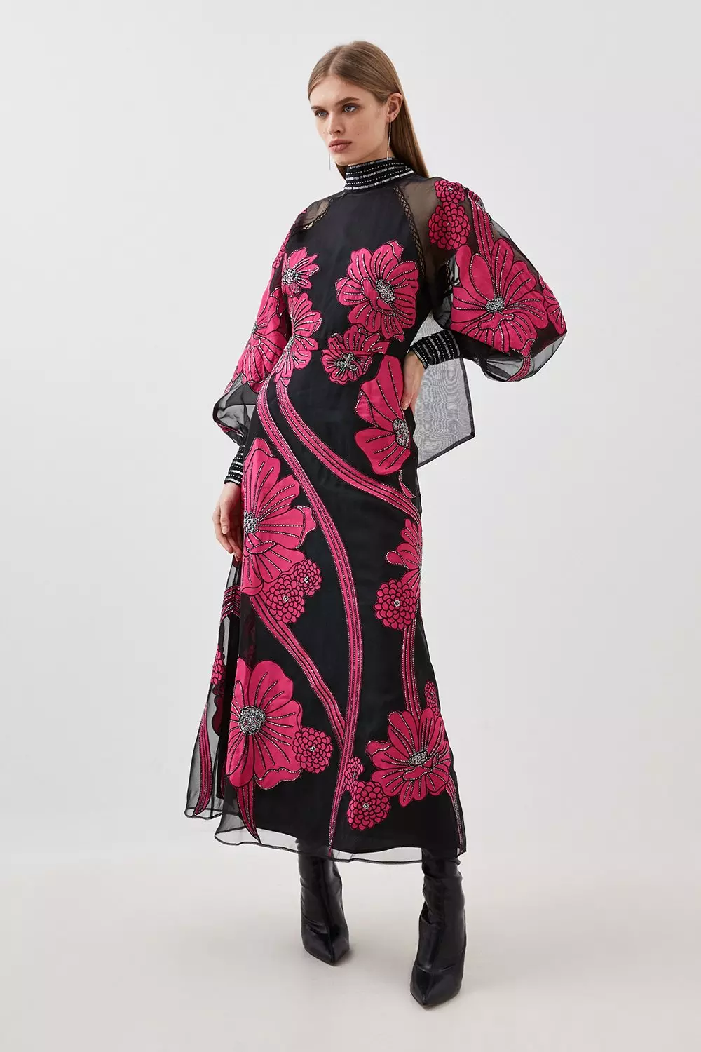 【Karen Millen】フローラル アップリケ オーガンジー ドレス bkk23101_black_xl?$