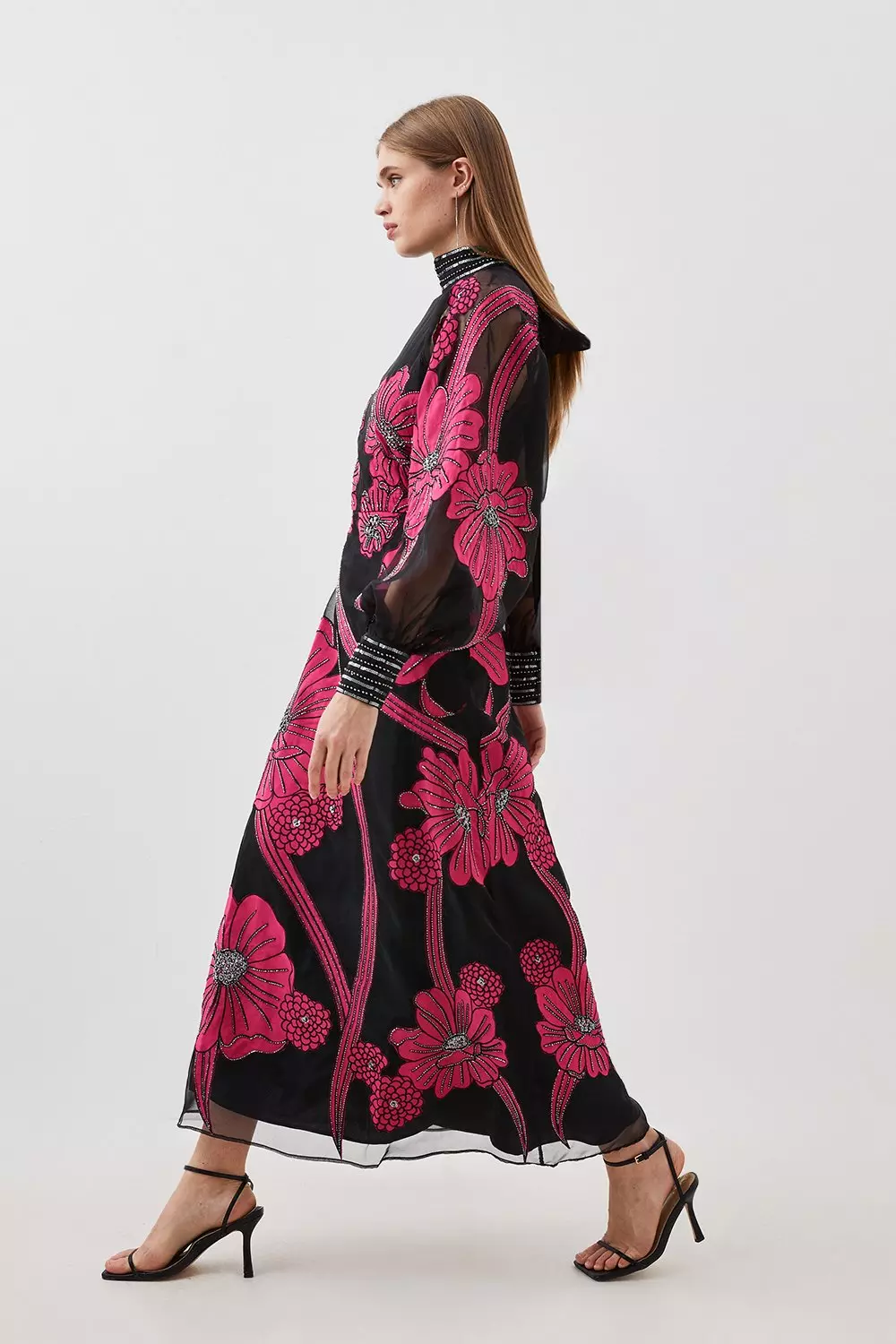 【Karen Millen】Applique Organdie Floral Maxi Dress 花柄 Applique Organdie Floral Graphic Maxi Dress | Karen Millen