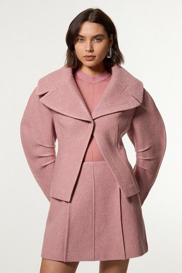 Pink Textured Wool Blend Darted Tailored Midi Skirt