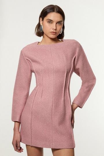 Pink Textured Wool Blend Darted Tailored Mini Dress