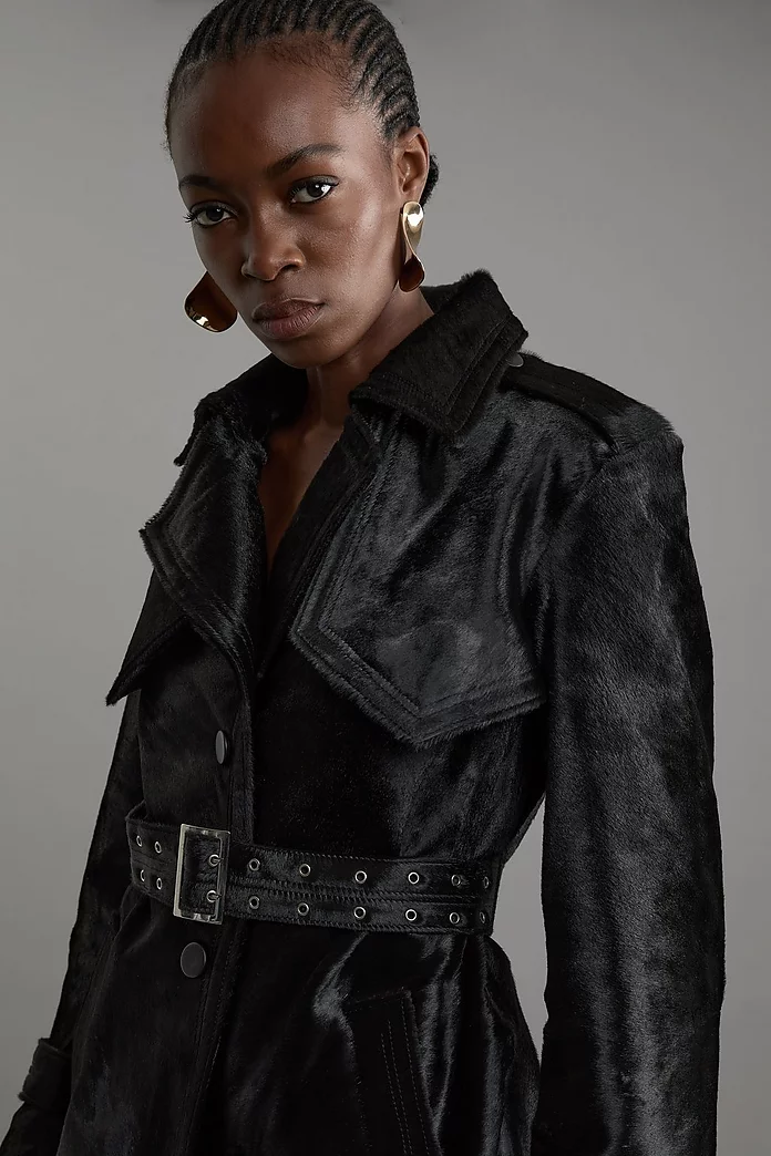 Shearling Eyelet Belted Short Trench Coat | Karen Millen Shearling Eyelet Belted Short Trench Coat | Karen Millen