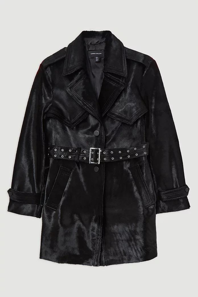 Shearling Eyelet Belted Short Trench Coat | Karen Millen Shearling Eyelet Belted Short Trench Coat | Karen Millen
