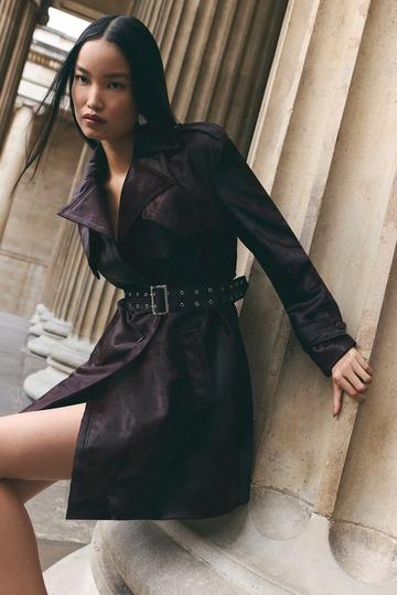 Shearling Eyelet Belted Short Trench Coat fig