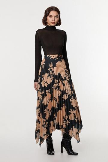 Tall Georgette Belted Pleat Woven Midi Skirt ochre