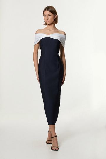 Petite Bandage Bandeau Contrast Midi Dress navy