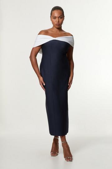 Navy Plus Size Bandage Bandeau Contrast Midi Dress