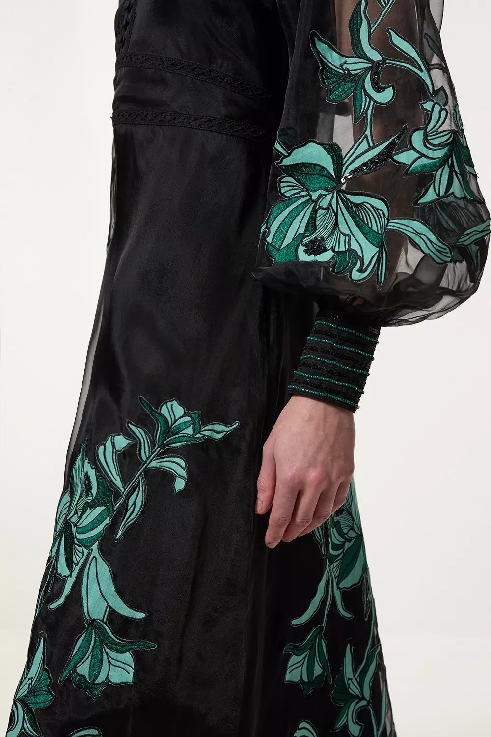 Floral Embroidery Organdie Woven Midi Dress | Karen Millen