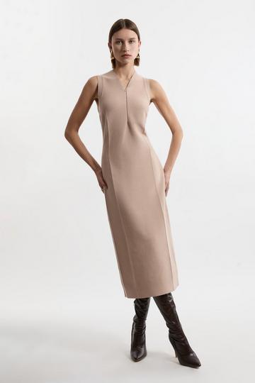 Zip Up Knitted Sleeveless Dress camel