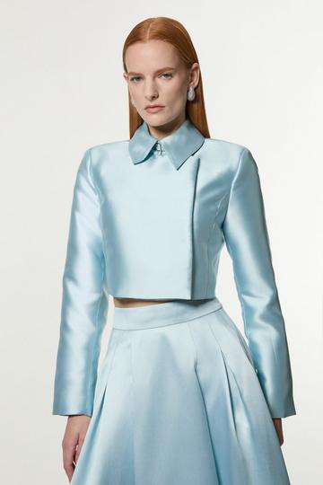 Collared Twill Cropped Woven Jacket light blue