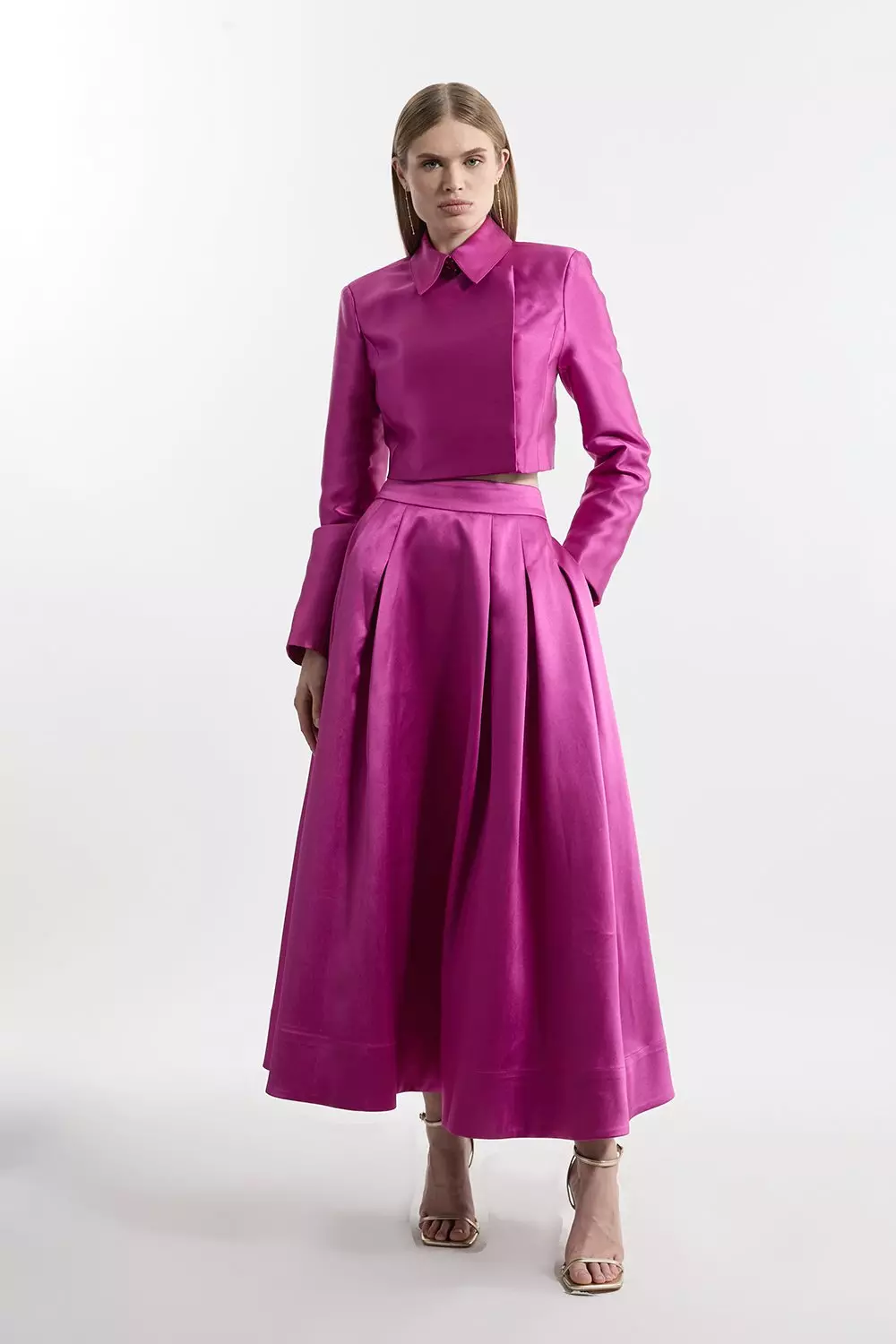 KAREN MILLEN 襟付き ツイルクロップドウーブンジャケット Collared Twill Cropped Woven Jacket | Karen Millen