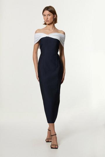 Bandage Bandeau Contrast Midi Dress navy