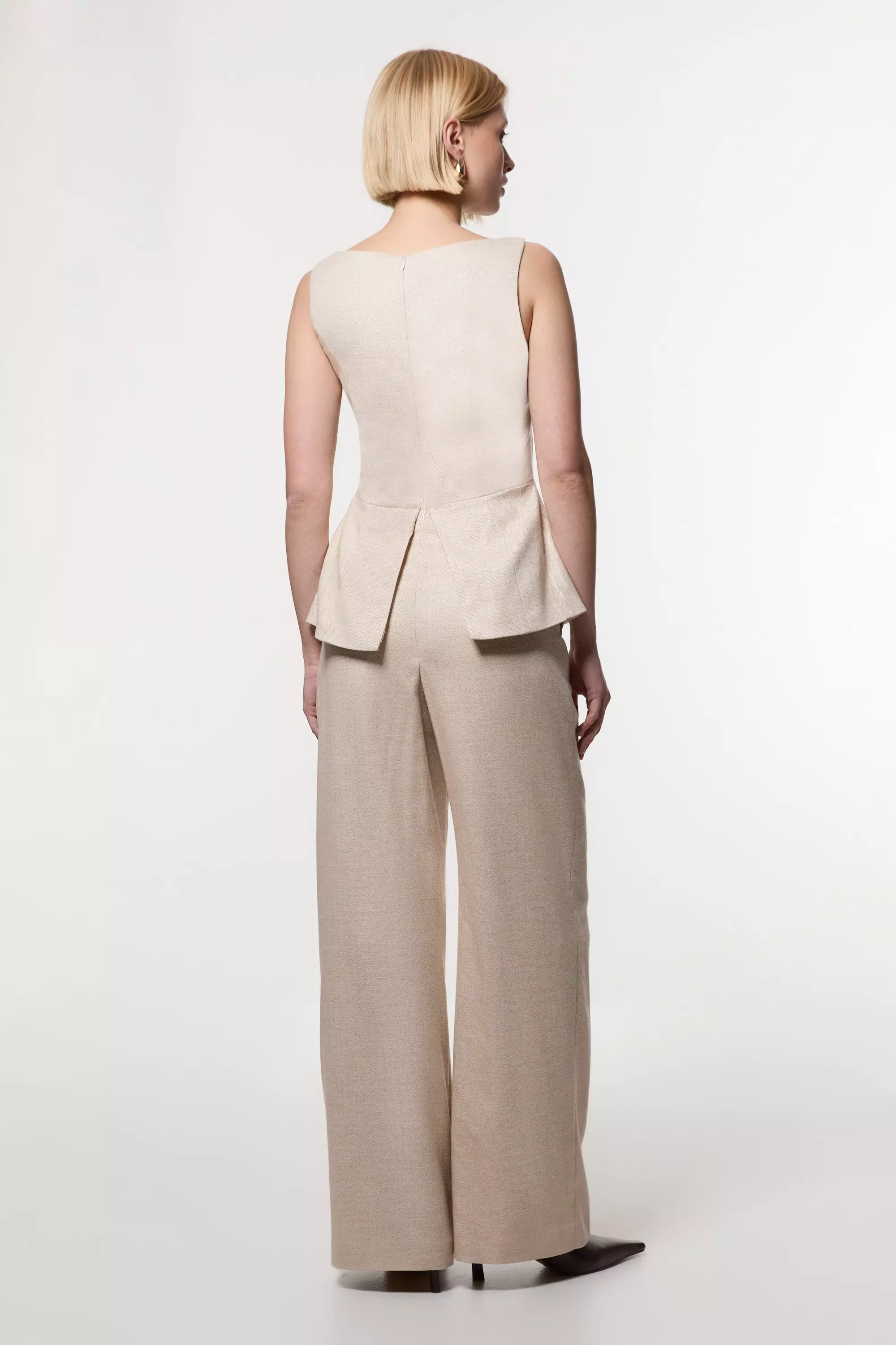 【Karen Millen】ヘリンボーン ワイドレッグ トラウザーズ Herringbone Wide Leg Tailored Jumpsuit | Karen Millen