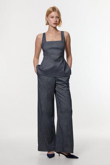 Herringbone Wide Leg Tailored Jumpsuit navy