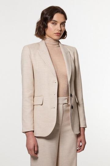 Herringbone Single Breasted Tailored Blazer natural