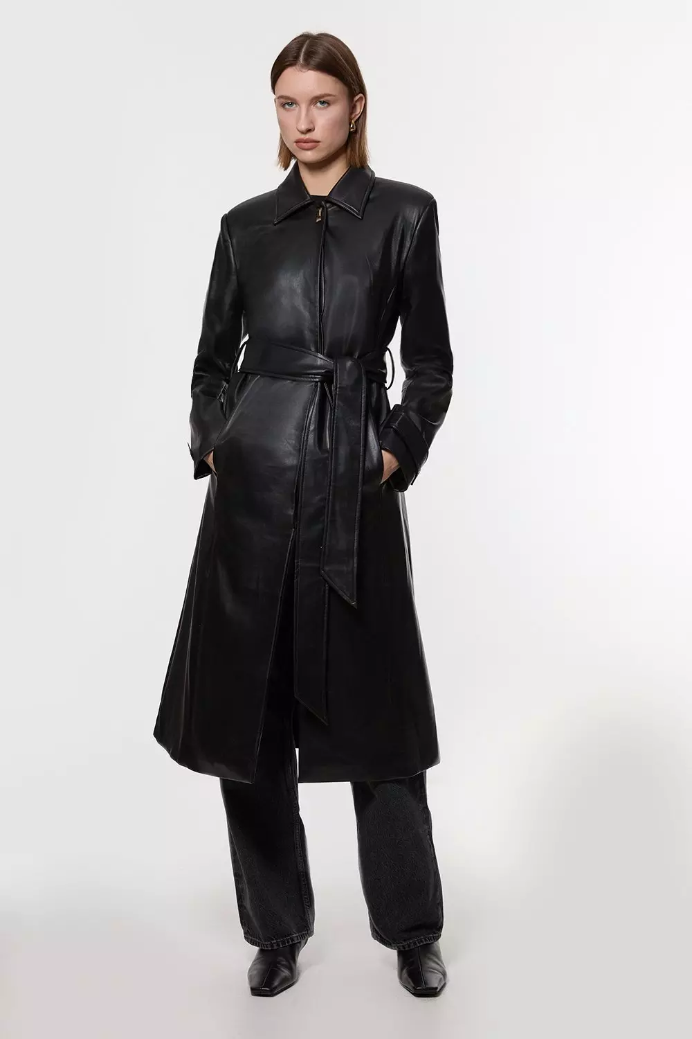 KAREN MILLEN テーラード フェイクレザー ベルト トレンチコート bkk23145_black_xl?$