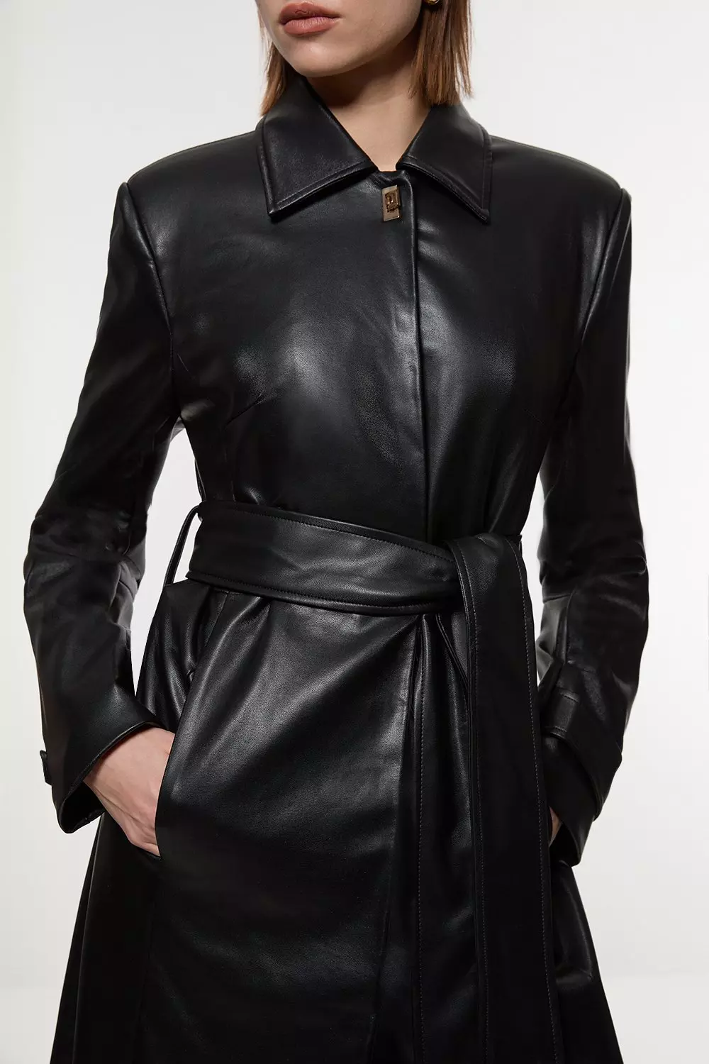 KAREN MILLEN テーラード フェイクレザー ベルト トレンチコート bkk23145_black_xl?$