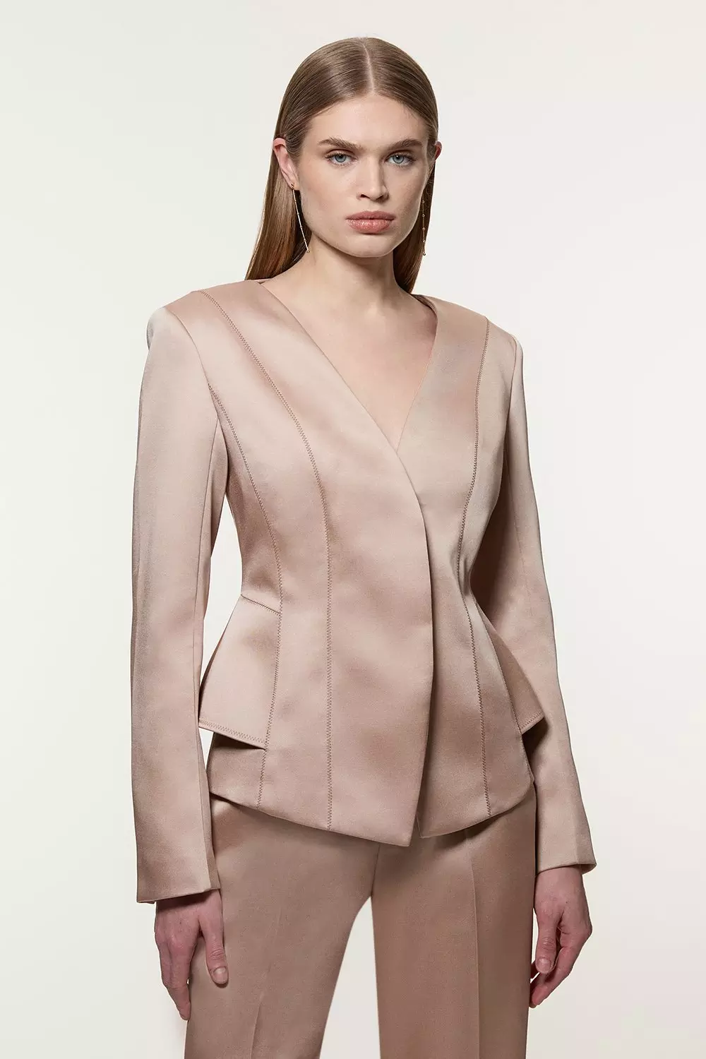 Structured Viscose Satin Stitch Detail Tailored Set alternative image