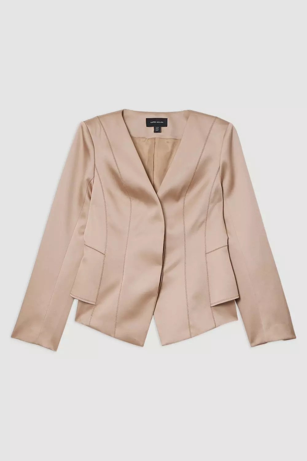 Champagne Structured Viscose Satin Stitch Detail Tailored Peplum Blazer alternative image
