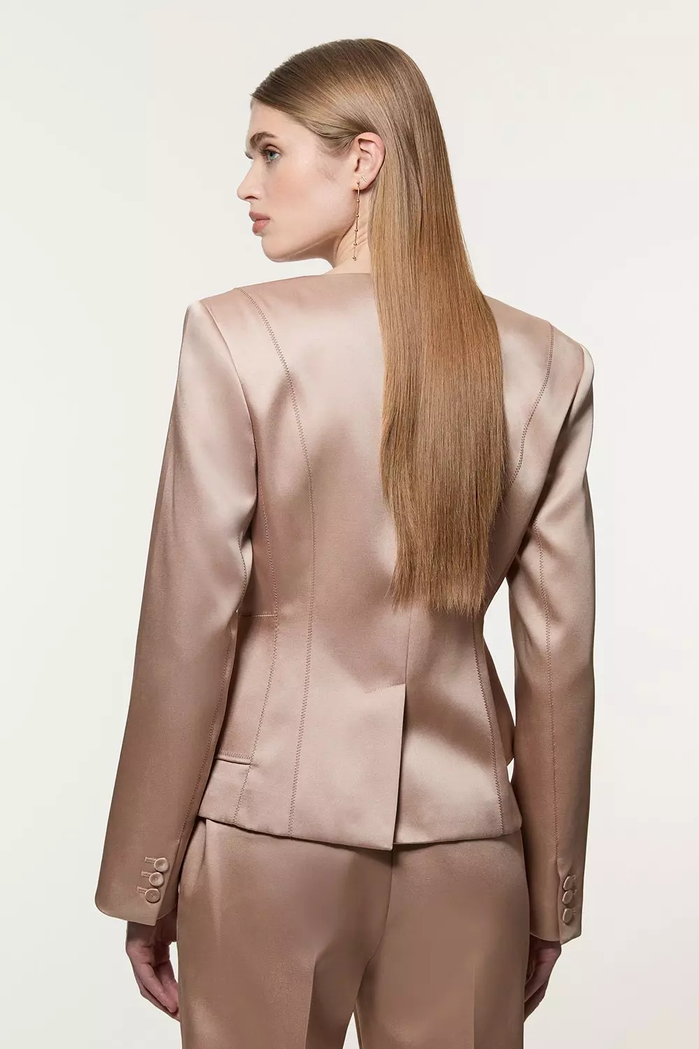 Champagne Structured Viscose Satin Stitch Detail Tailored Peplum Blazer alternative image