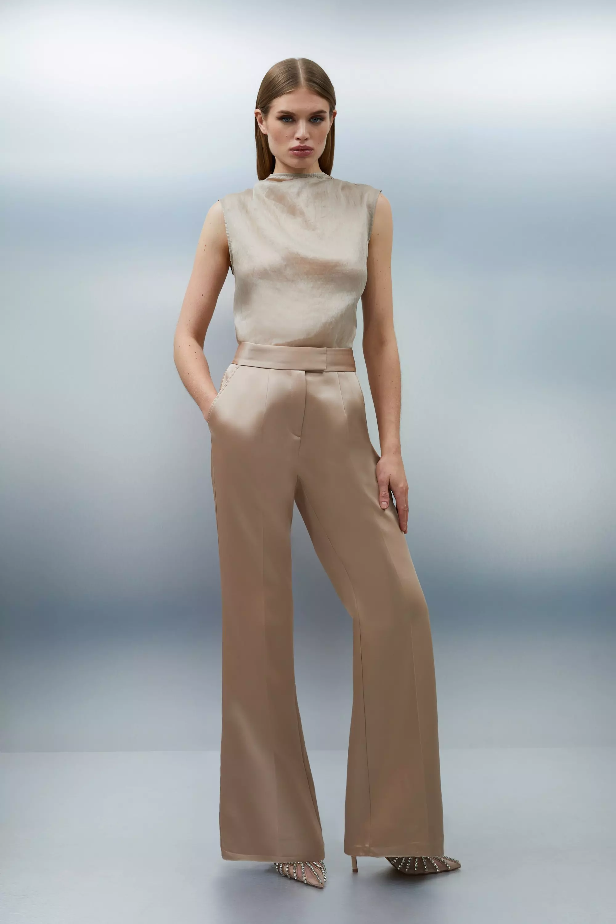 Structured Viscose Satin Stitch Detail Tailored Set alternative image