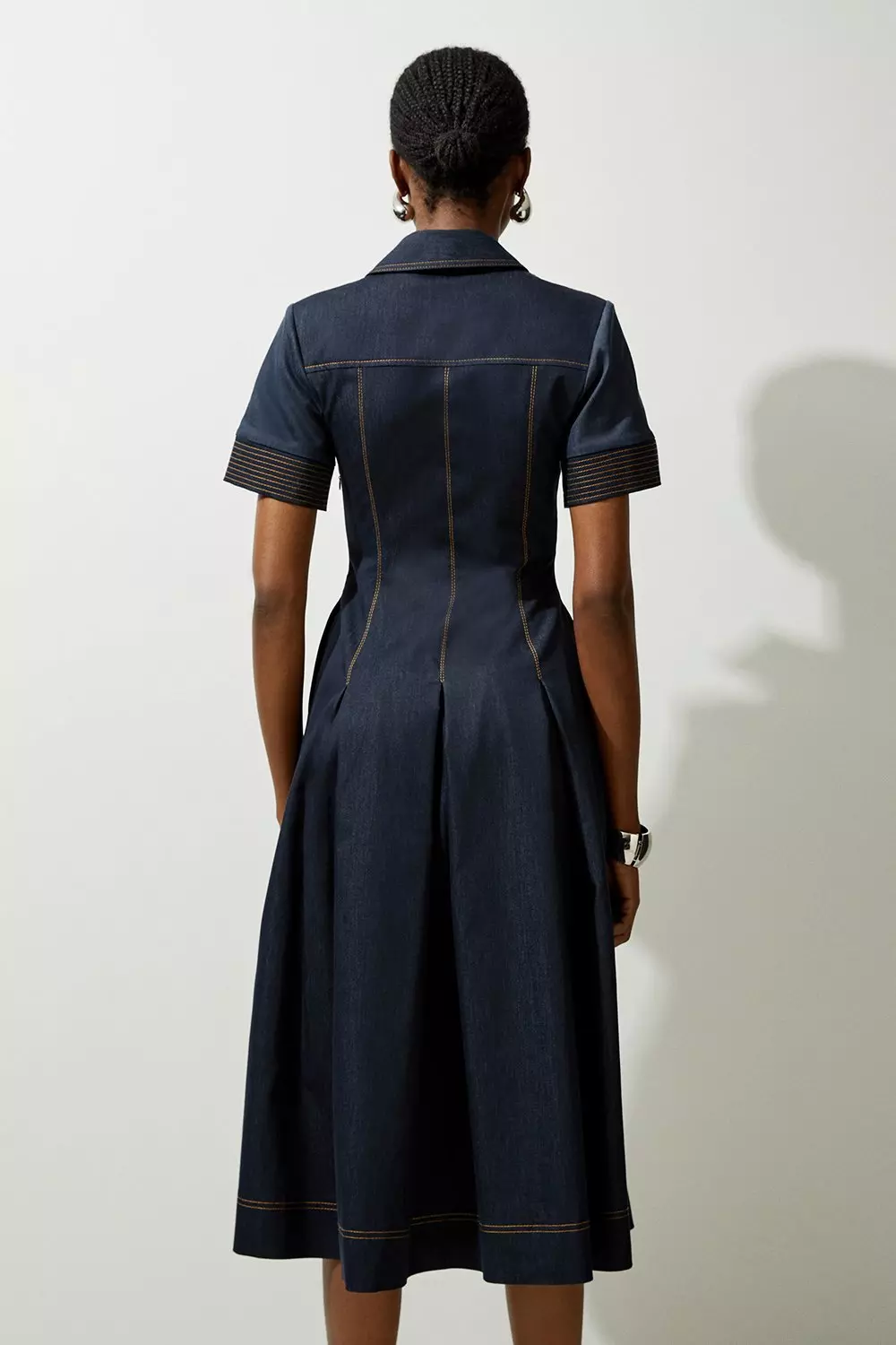 Tailored Denim Full Skirted Midi Shirt Dress | Karen Millen