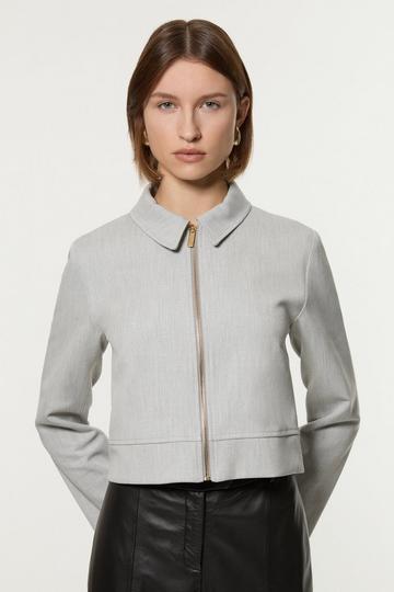 Grey Petite Technical Crepe Tailored Metal Zip Detail Jacket