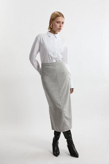 Tailored Front Pocket Midi Pencil Skirt light grey