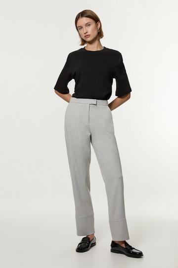 Petite Technical Crepe Tailored Straight Turn Up Hem grey marl