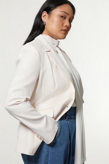 Plus Size Tailored Twill Single Breasted Jacket cream