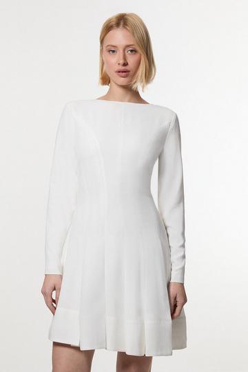 Pleated Long Sleeve Woven Mini Dress ivory