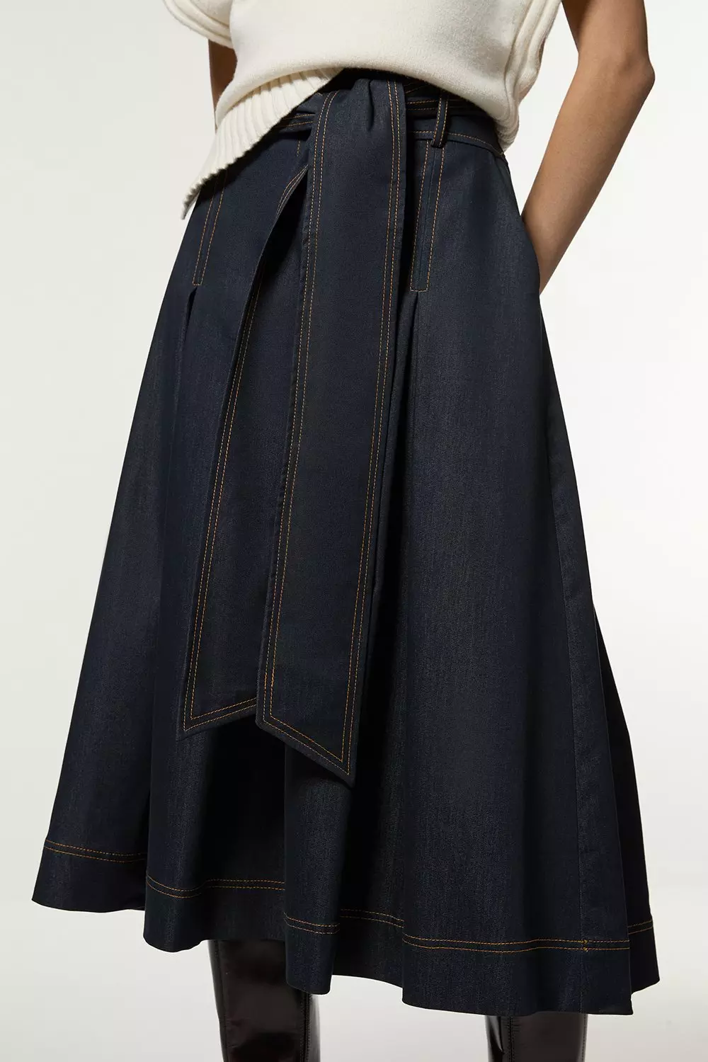 Petite Tailored Full Skirted Belted Midaxi Skirt | Karen Millen