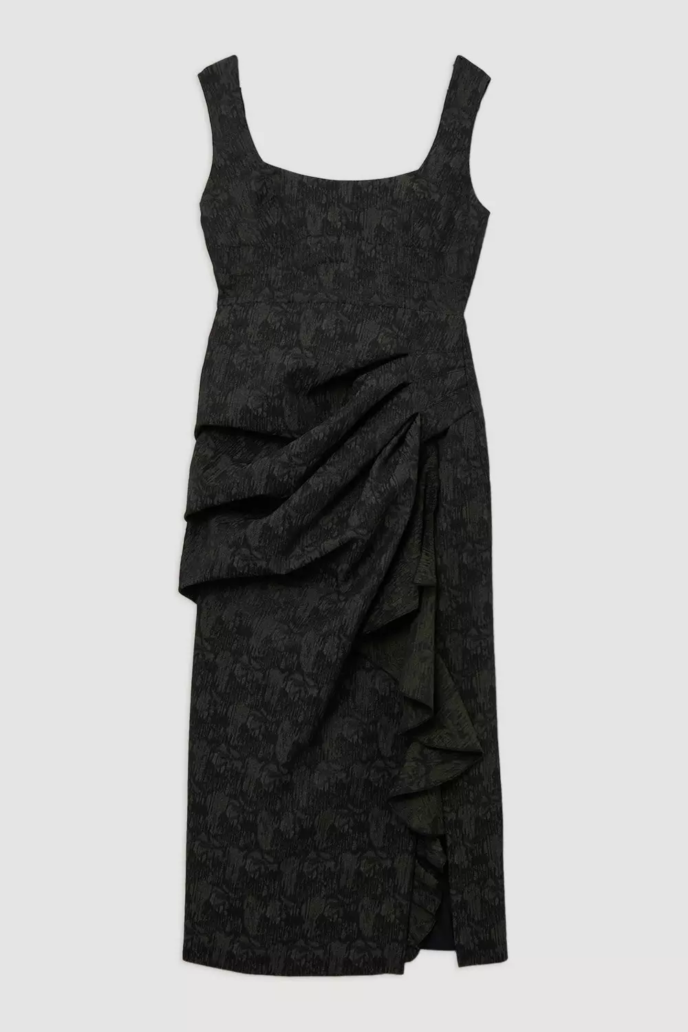 Petite Jacquard Ruffle Strappy Tailored Maxi Dress | Karen
