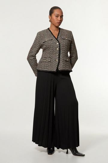 Plus Size Wool Mix Boucle Tailored Blazer Jumpsuit multi