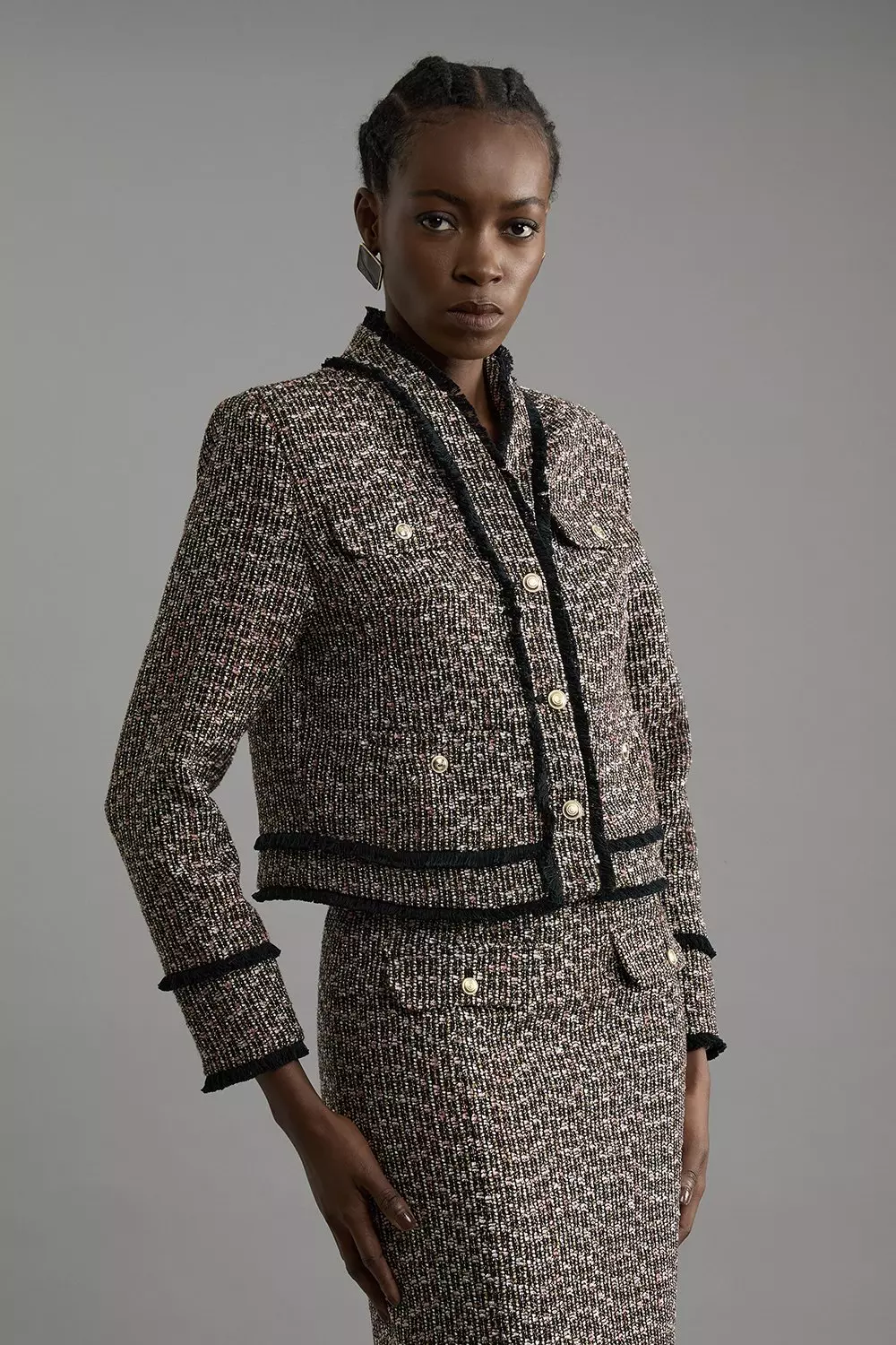Petite collarless jacket best sale
