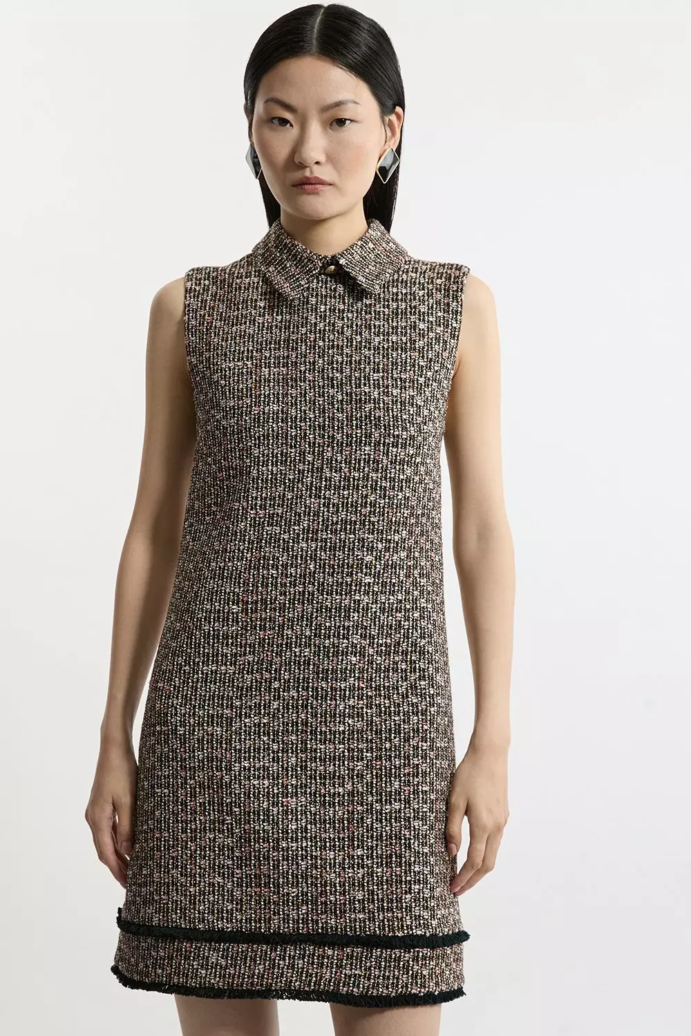 Multi Tall Wool Mix Boucle Tailored Collared Sleeveless Mini Dress alternative image