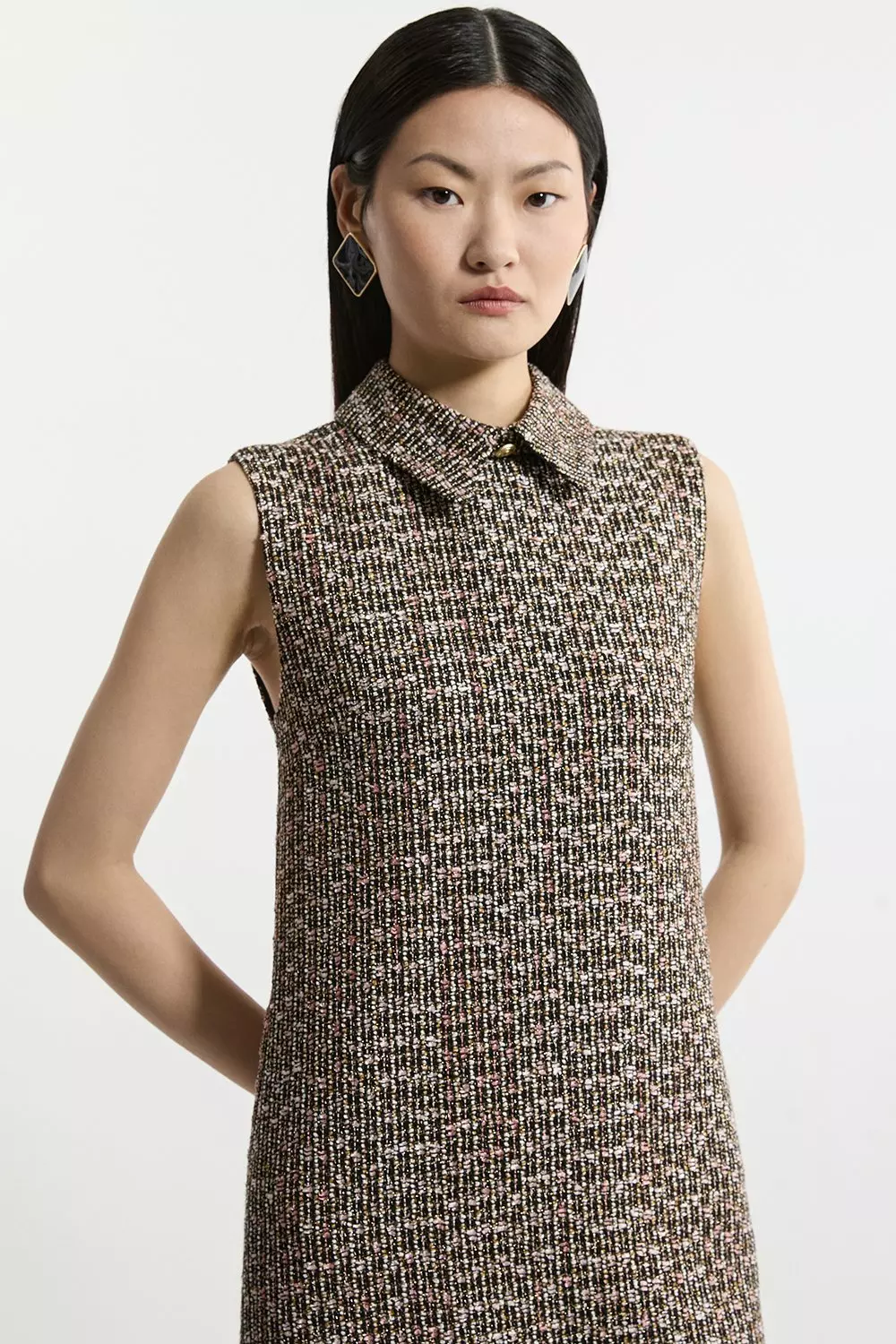 Multi Tall Wool Mix Boucle Tailored Collared Sleeveless Mini Dress alternative image