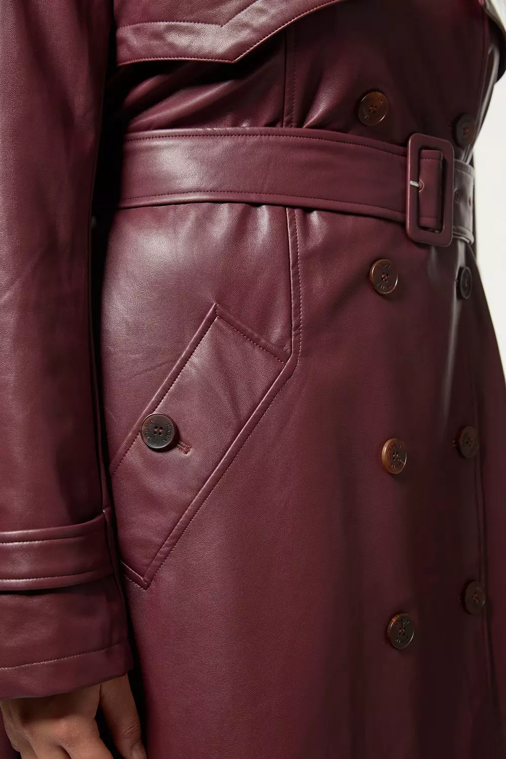 Plus Size Tailored Faux Leather Belted Trench Coat Karen Millen