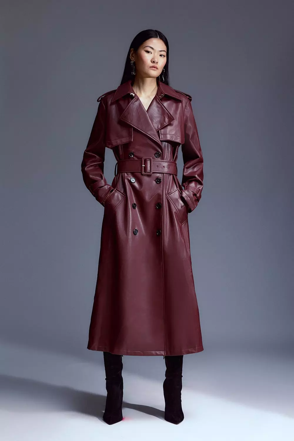 Faux Leather Trench Coat ルシェルブルー Chelsea Faux Leather Trench Coat - Blue – Frances Valentine