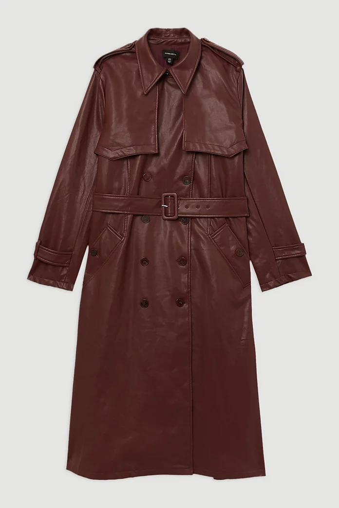 Petite Tailored Faux Leather Belted Trench Coat | Karen Millen Petite Tailored Faux Leather Belted Trench Coat | Karen Millen