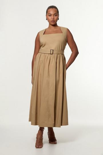 Plus Size Scoop Neck Jersey Cotton Mix Maxi Dress camel