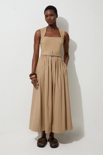 Petite Scoop Neck Jersey Cotton Mix Maxi Dress camel