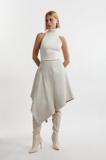 Leather Asymmetric Hem Drape Skirt cream