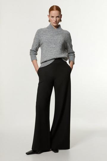 Compact Stretch Tailored Wide Leg Trousers black