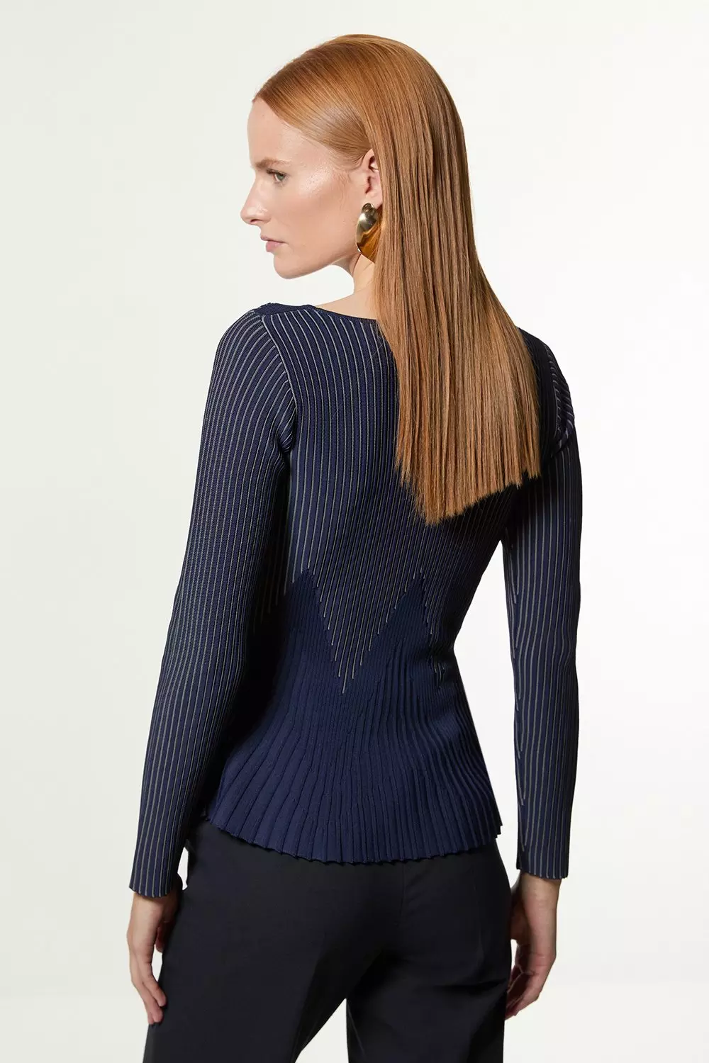 Zig Zag Stitch Detail Peplum Knitted Top | Karen Millen
