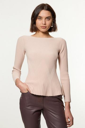 Zig Zag Stitch Detail Peplum Knitted Top neutral