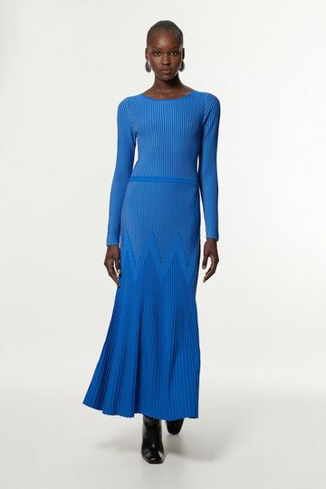 Zig Zag Detail Knitted Maxi Dress cobalt