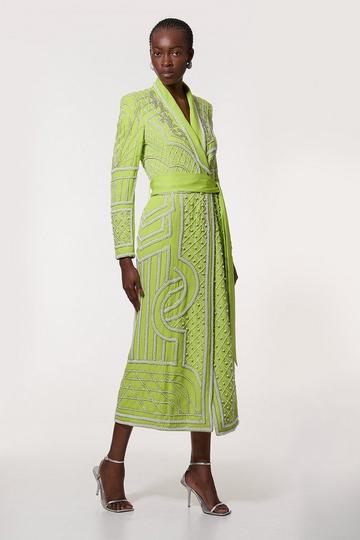 Tall Crystal Embellished Woven Maxi Blazer Dress lime